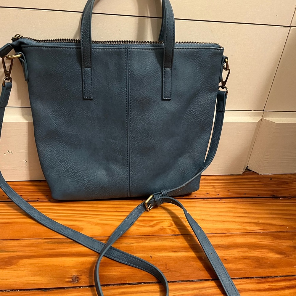 Joy Susan Convertible Vegan Blue Leather Tote Bag
